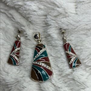 Elegant Multicolor Pendant and Earring Set